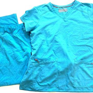 Med Couture Scrubs Set Women's XL Top, M Pants, Blue